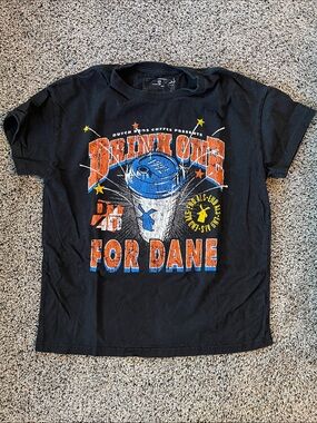 Dutch Bros Black 'Drink One For Dane' Graphic Tee with Orange & Blue Print